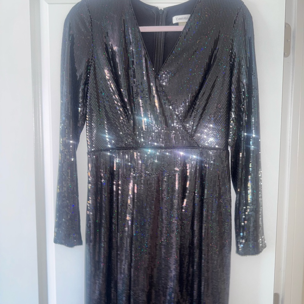 Calvin Klein Shimmering Black Long Sleeve Dress